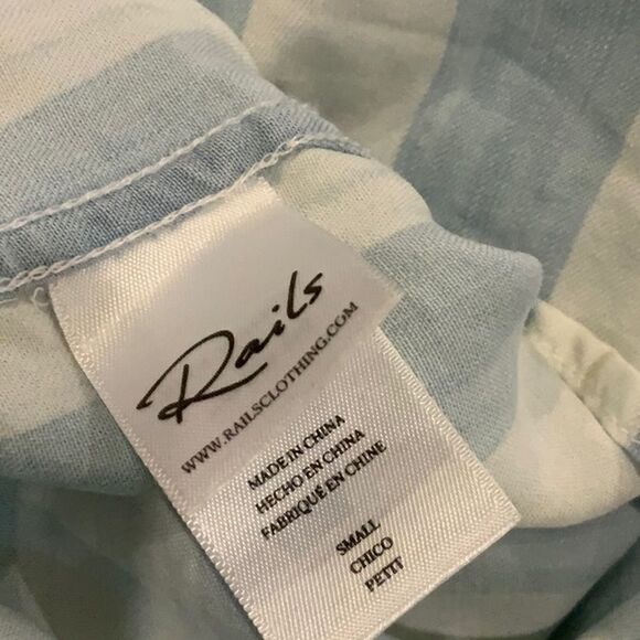 Rails Blue White Block Stripe Lace Tie Blouse S - Picture 13 of 14